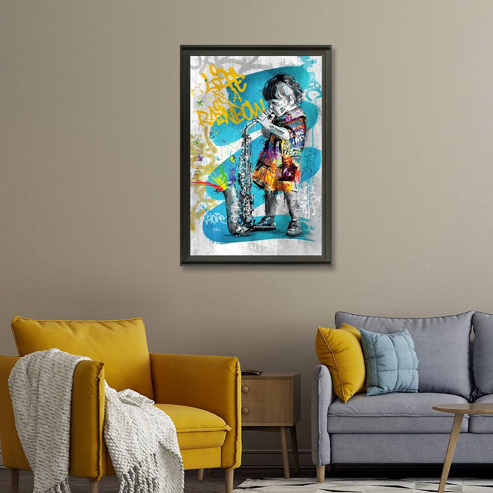 Tableau la Fille au Saxophone Romaric 51x71cm – Image 2