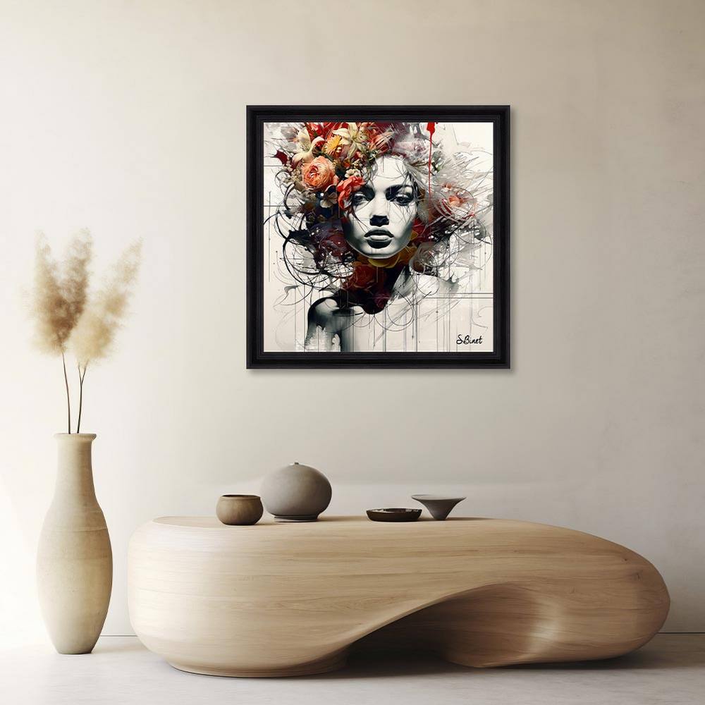 Cadre Sylvain Binet Femme Fleur Orange 73x73cm – Image 2