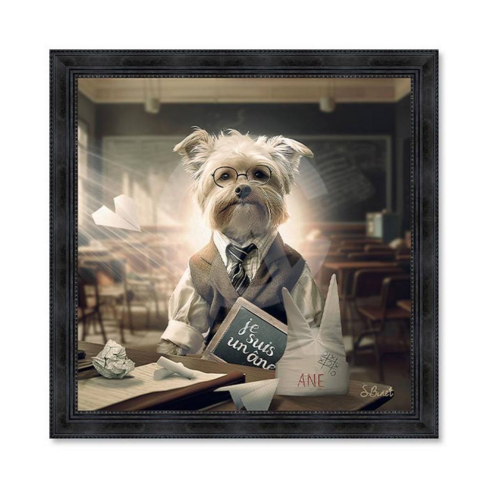 Tableau Sylvain Binet Chien Ecole 93x93cm