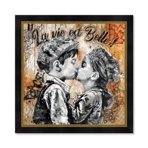 Cadre le Bisous Romaric Doré 73x73cm