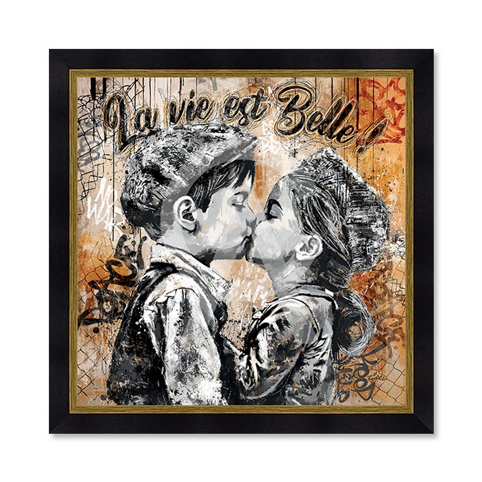 Cadre le Bisous Romaric Doré 73x73cm