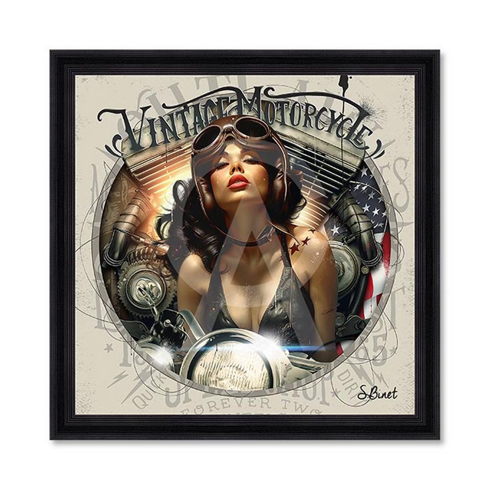 Tableau Sylvain Binet Pin Up Biker 53x53cm